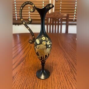 Vintage Damascene vase/pitcher black & gold